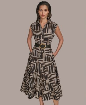 Women's Cap Sleeve Printed Shirt Dress