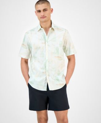 Men's Painterly Texture Short Sleeve Button-Front Shirt, Exclusively at Macy's
