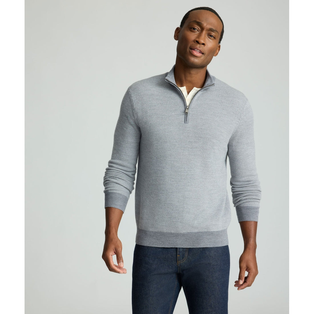Textured Merino Wool Quarter-Zip Sweater