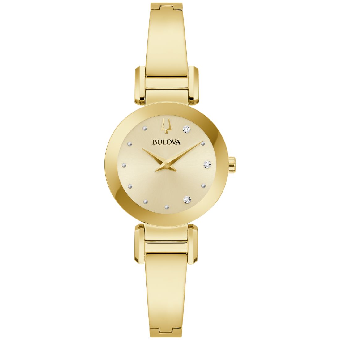 Bulova x Marc Anthony Women's Modern Diamond Accent Gold Gold-Tone Stainless Steel Bangle Bracelet Watch 26mm