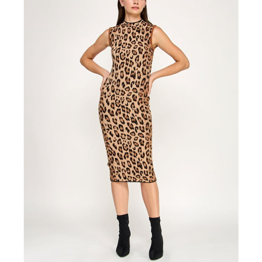 Invitee Juniors' Animal Print Mock Neck Midi Sweater Dress