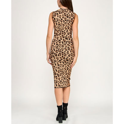 Invitee Juniors' Animal Print Mock Neck Midi Sweater Dress