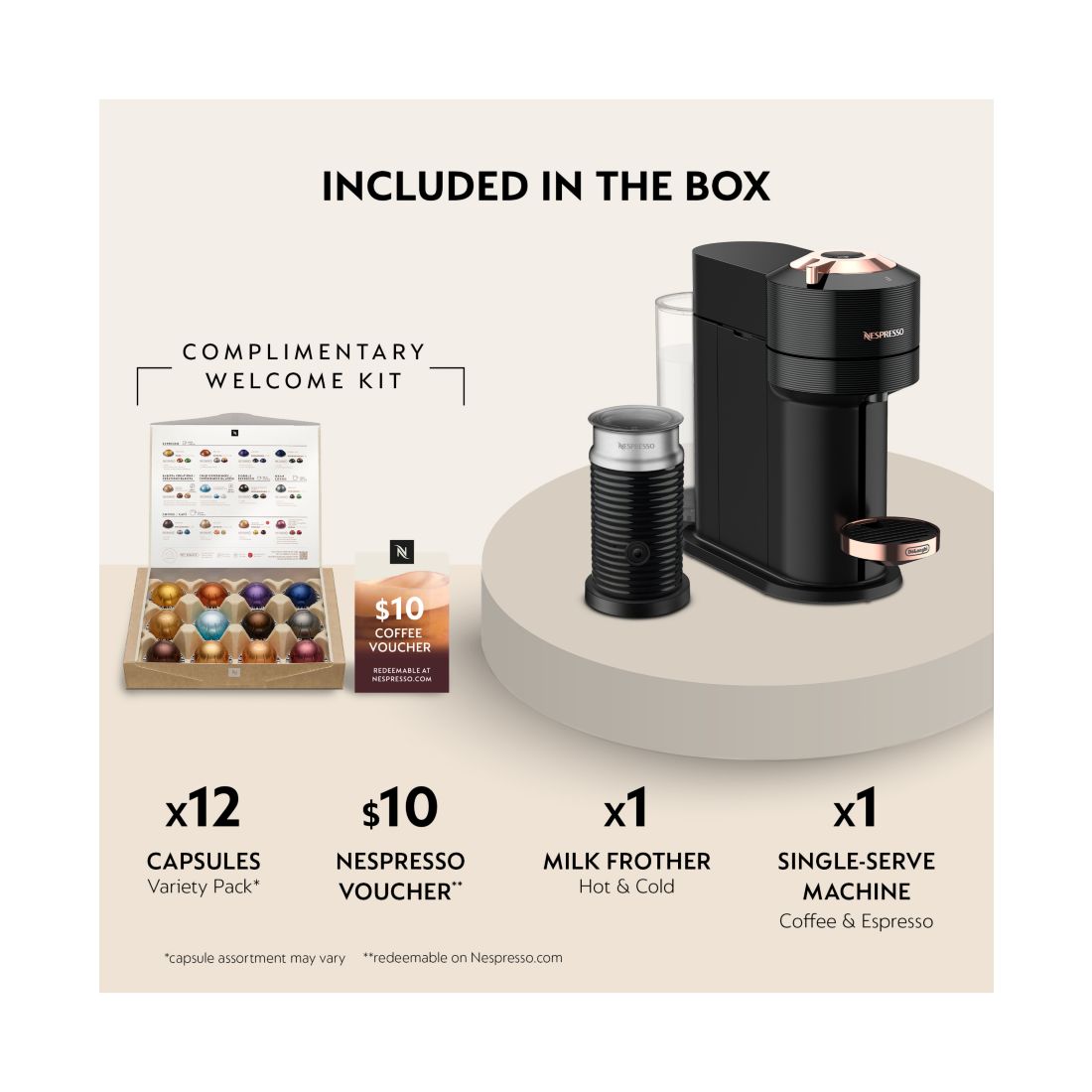 Nespresso Vertuo Next Premium Coffee and Espresso Machine by De'Longhi, Black Rose Gold with Aeroccino Milk Frother