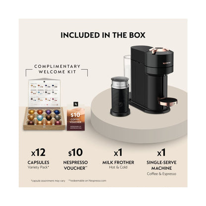 Nespresso Vertuo Next Premium Coffee and Espresso Machine by De'Longhi, Black Rose Gold with Aeroccino Milk Frother