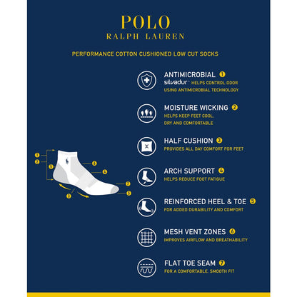 Polo Ralph Lauren Men's 6-Pack Performance Sport Low Cut Socks