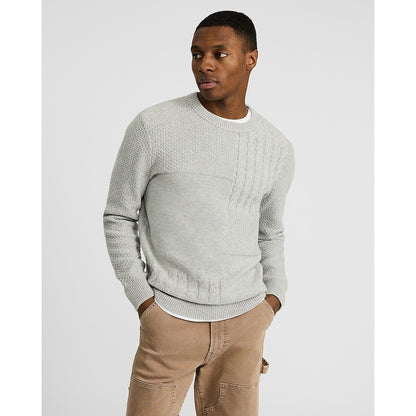 Cotton-Blend Textured Patchwork Crew Neck Sweater
