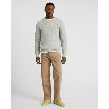 Cotton-Blend Textured Patchwork Crew Neck Sweater