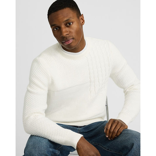 Cotton-Blend Textured Patchwork Crew Neck Sweater