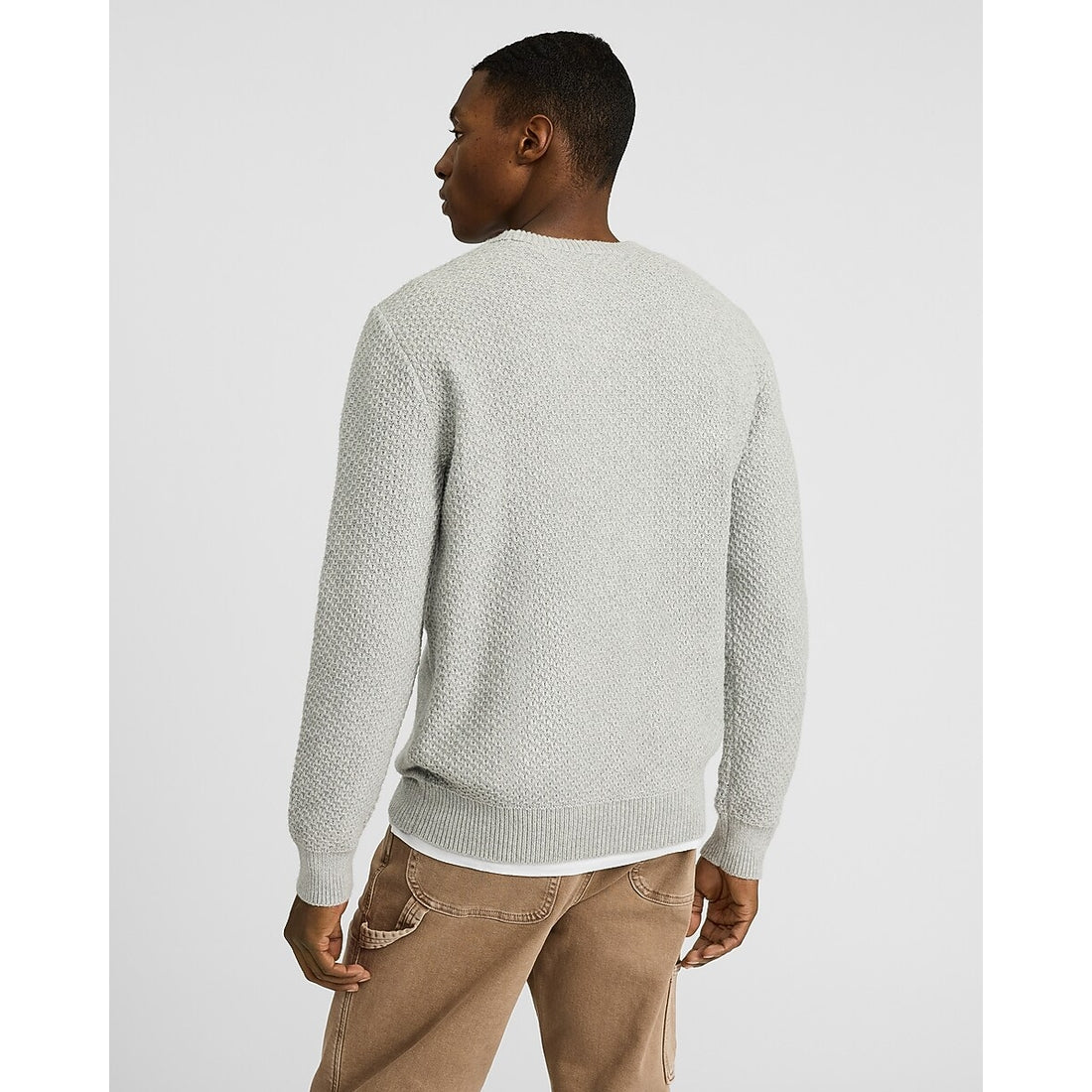 Cotton-Blend Textured Patchwork Crew Neck Sweater
