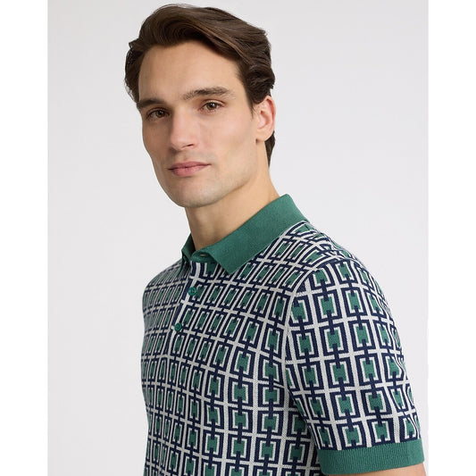 Rectangular Geo Cotton Short Sleeve Sweater Polo