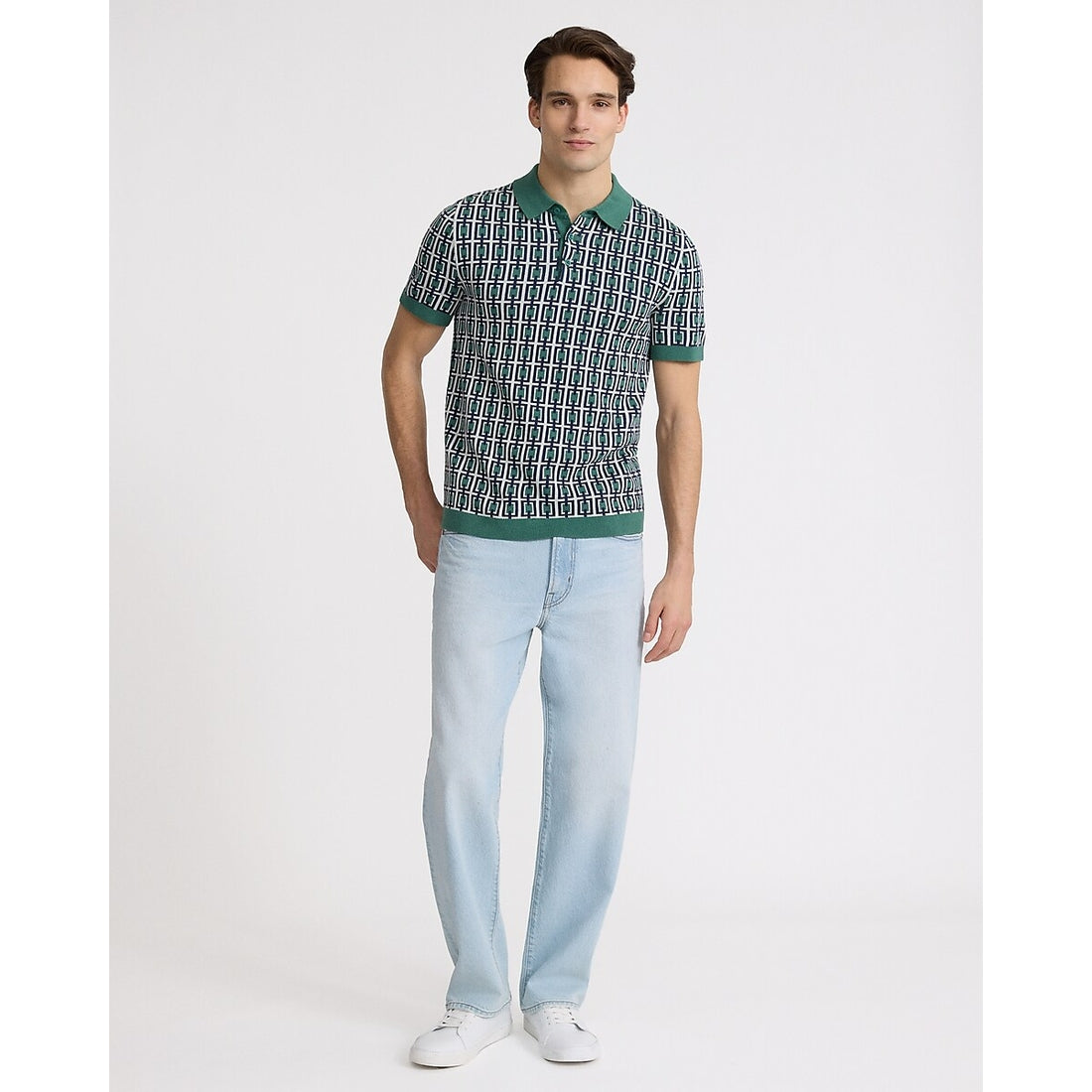 Rectangular Geo Cotton Short Sleeve Sweater Polo