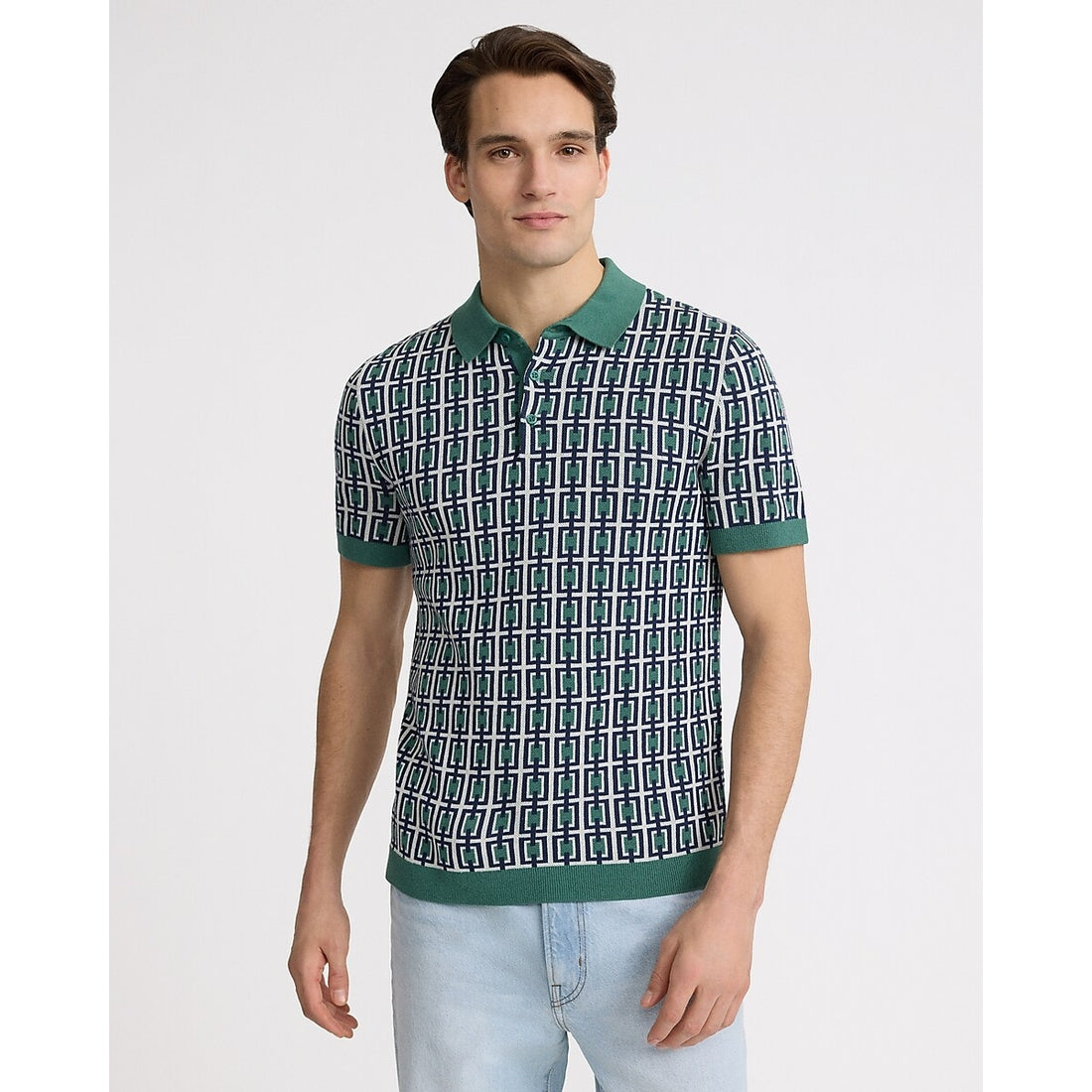 Rectangular Geo Cotton Short Sleeve Sweater Polo