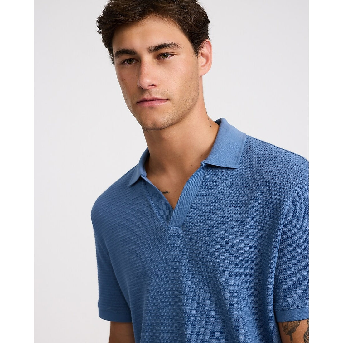 Classic Fit Textured Knit Johnny Collar Polo