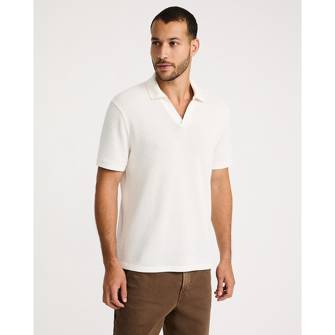 Classic Fit Textured Knit Johnny Collar Polo