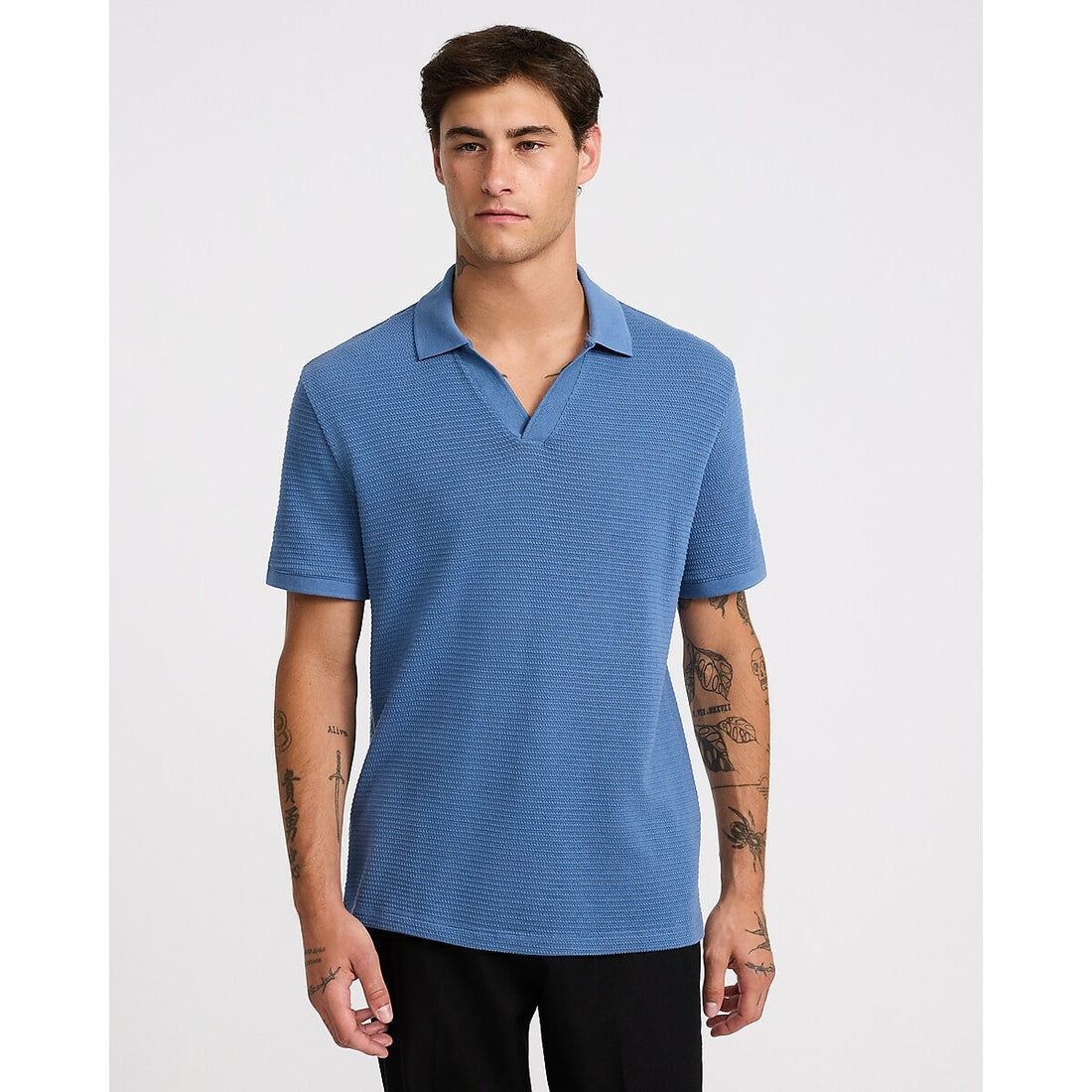 Classic Fit Textured Knit Johnny Collar Polo