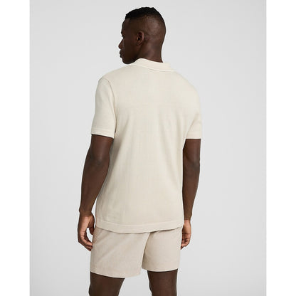 Textured Striped Cotton Short Sleeve Sweater Polo