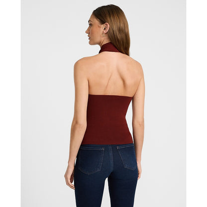 Silky Soft Fitted Cross Halter Neck Sweater Tank