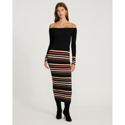 Striped Off The Shoulder Long Sleeve Maxi Sweater Dress
