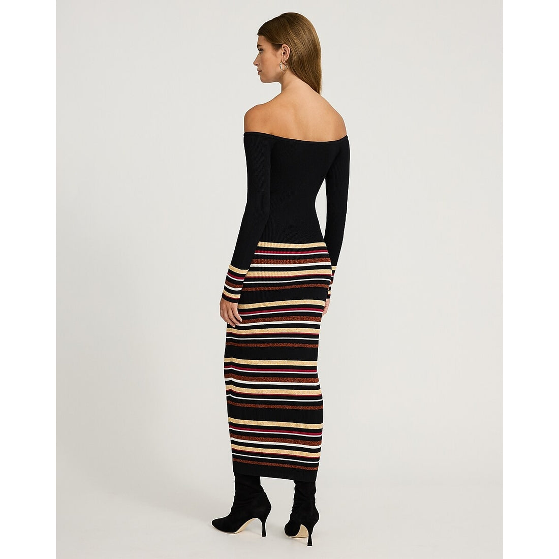 Striped Off The Shoulder Long Sleeve Maxi Sweater Dress