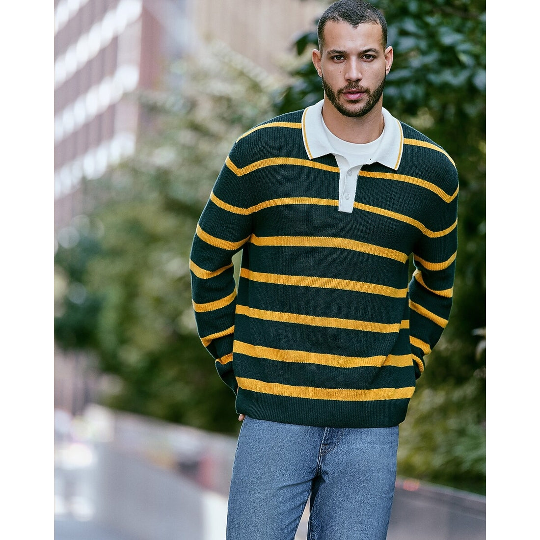 Varsity Striped Long Sleeve Sweater Polo