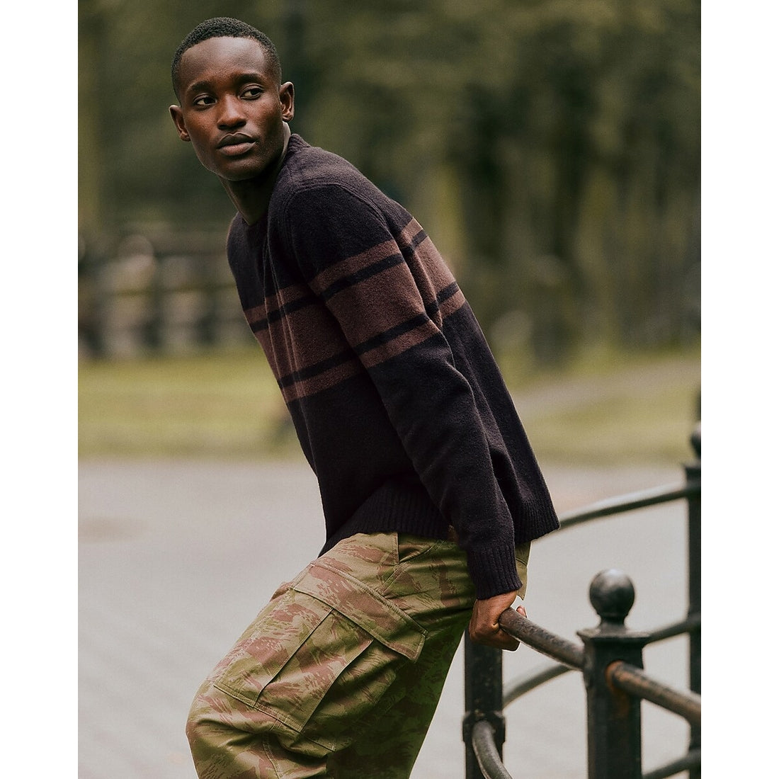 Felted Varsity Striped Crew Neck Sweater