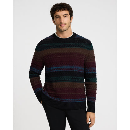 Striped Cotton Cable Knit Crew Neck Sweater