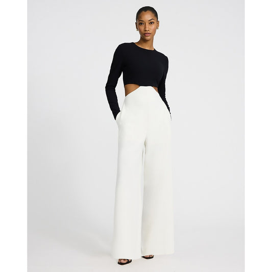 Color Bock Crew Neck Long Sleeve Cutout Jumpsuit