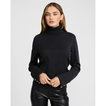 Airy Soft Turtleneck Novelty Button Cuff Sweater
