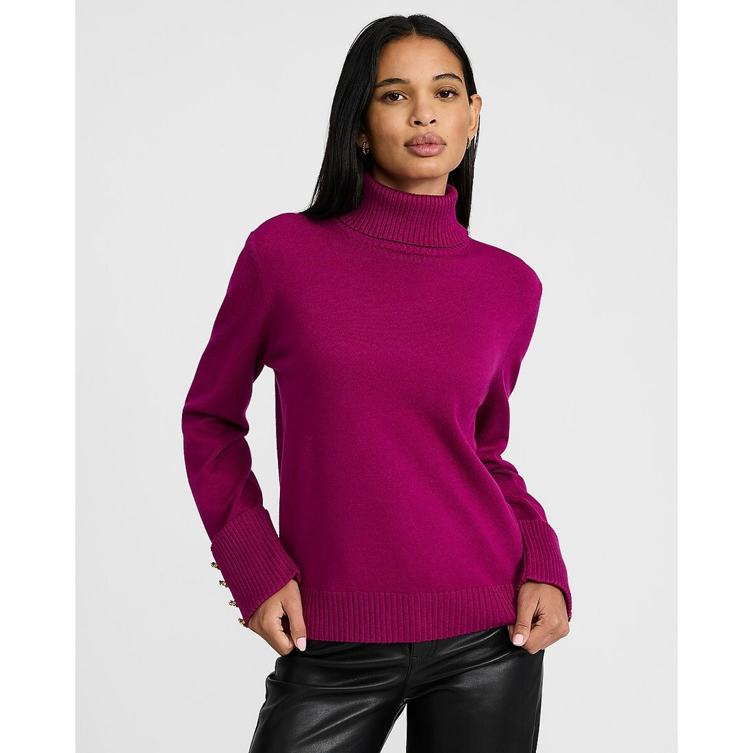 Airy Soft Turtleneck Novelty Button Cuff Sweater