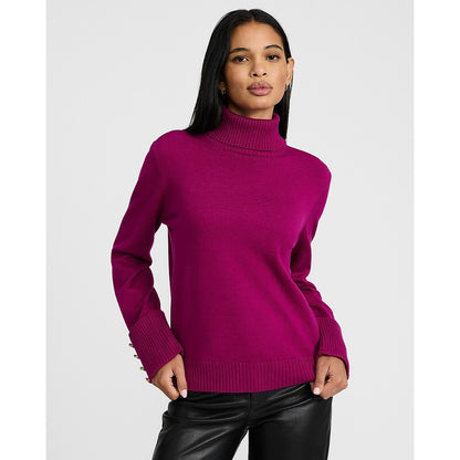 Airy Soft Turtleneck Novelty Button Cuff Sweater