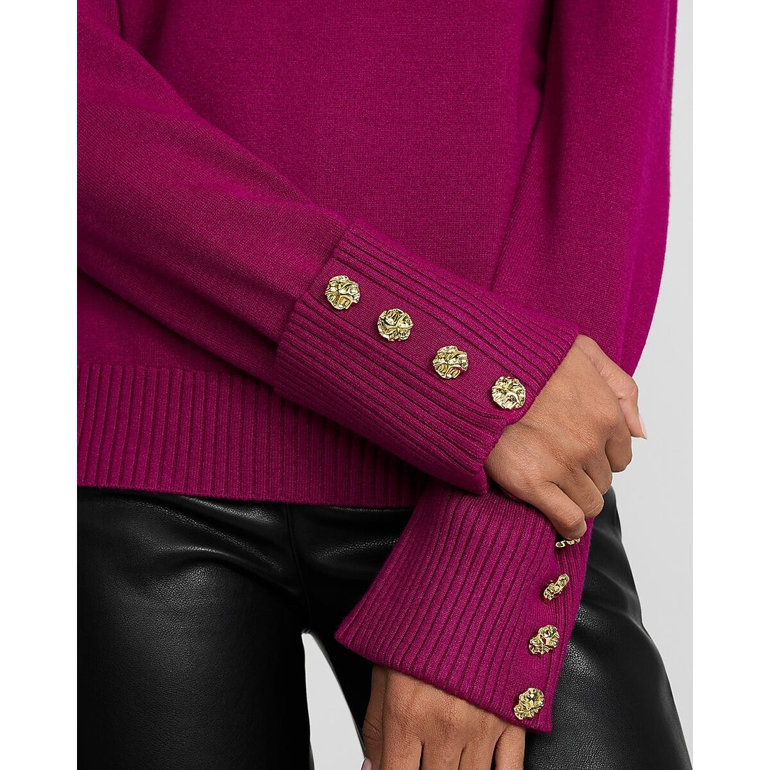Airy Soft Turtleneck Novelty Button Cuff Sweater