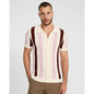 Textured Wavy Striped Cotton-Blend Short Sleeve Sweater Polo