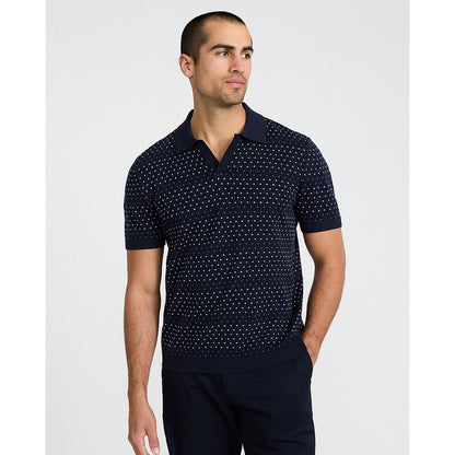 Cotton Mini Square Dot Johnny Collar Sweater Polo