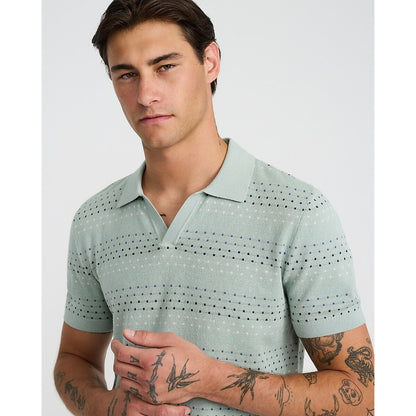 Cotton Mini Square Dot Johnny Collar Sweater Polo