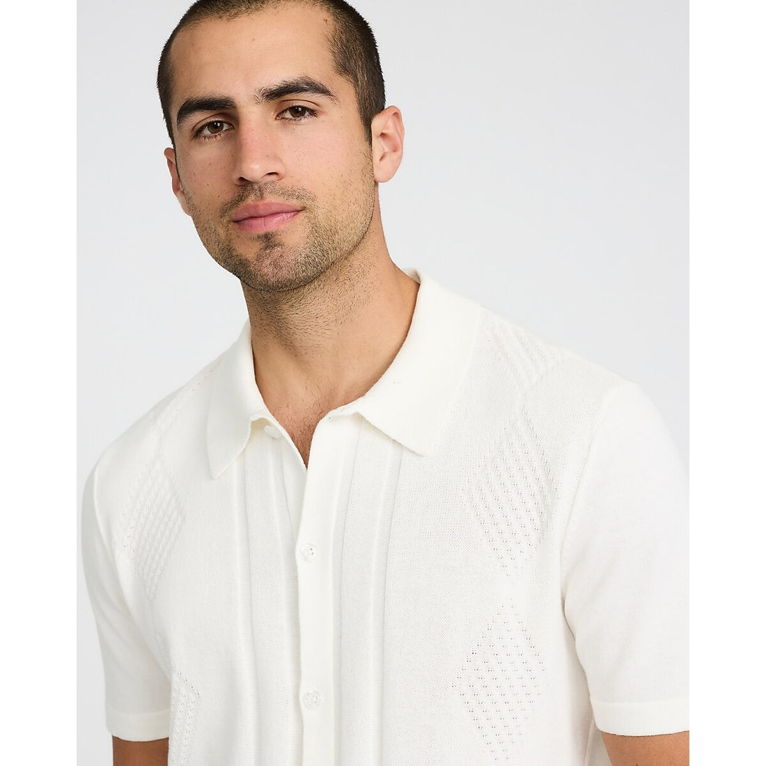 Textured Argyle Cotton Short Sleeve Sweater Polo