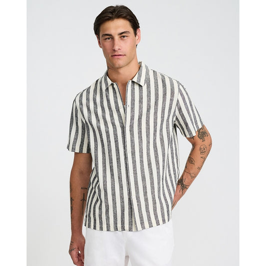 Striped Linen Cotton Short Sleeve Shirt