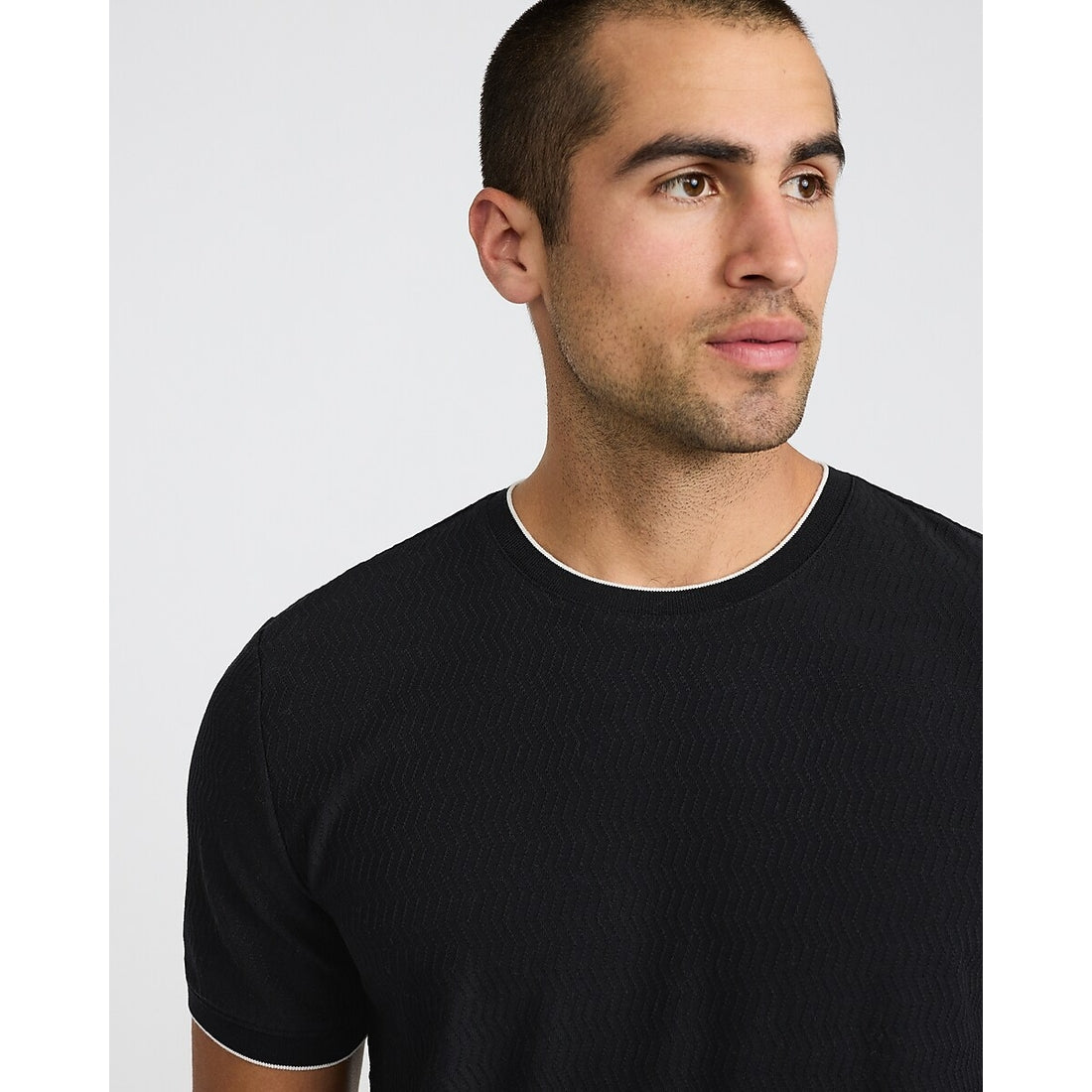 Textured Contrast Trim Perfect Fit Premium Weight Crew Neck T-Shirt