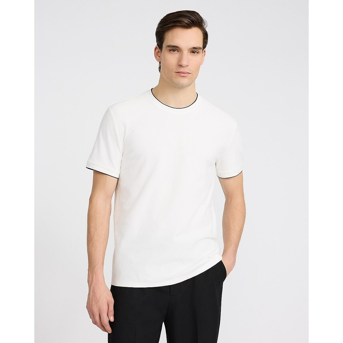 Textured Contrast Trim Perfect Fit Premium Weight Crew Neck T-Shirt