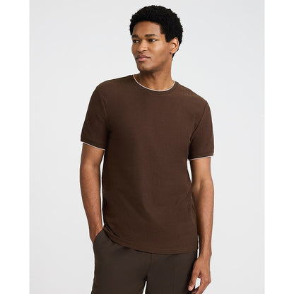 Textured Contrast Trim Perfect Fit Premium Weight Crew Neck T-Shirt