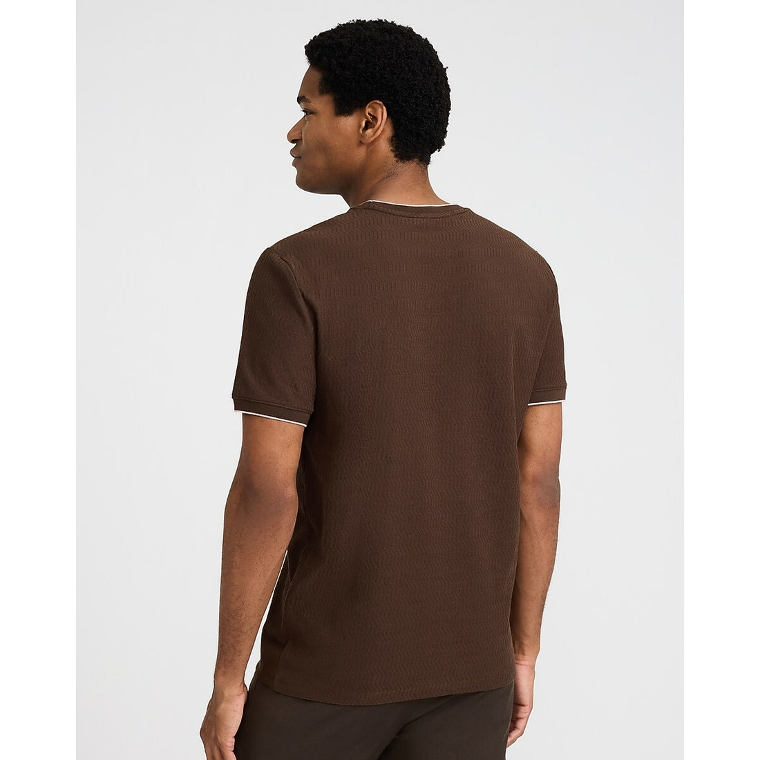 Textured Contrast Trim Perfect Fit Premium Weight Crew Neck T-Shirt