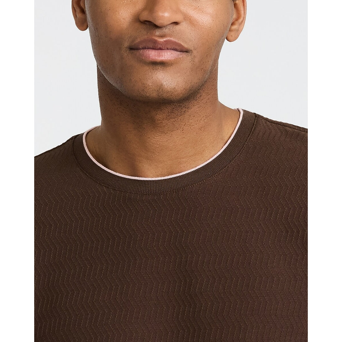 Textured Contrast Trim Perfect Fit Premium Weight Crew Neck T-Shirt