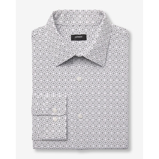 Slim Mini Geo Tile Print Stretch Modern Tech 1MX Dress Shirt