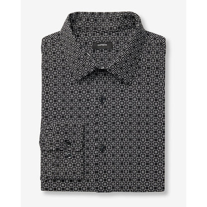 Slim Mini Geo Tile Print Stretch Modern Tech 1MX Dress Shirt