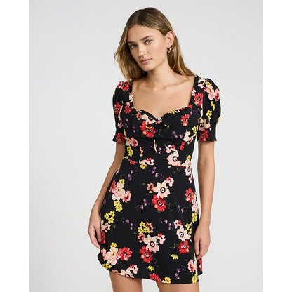 Floral Ruffle Sweetheart Puff Sleeve Mini Dress