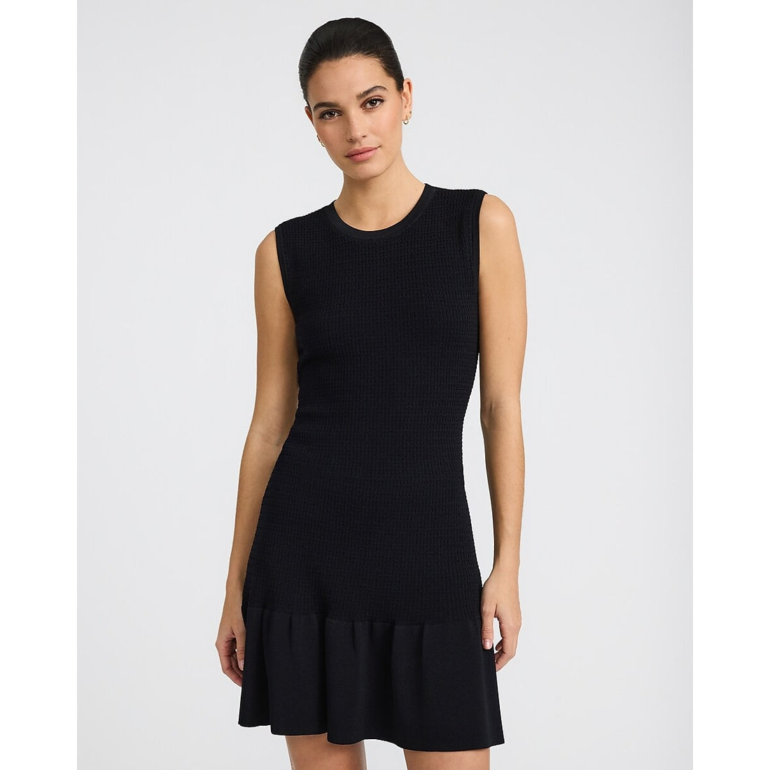 Textured Crew Neck Sleeveless Mini Sweater Dress