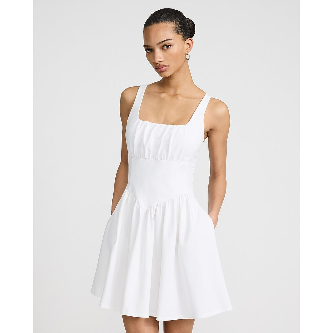 Knit Square Neck Basque Waist Mini Dress with Pockets