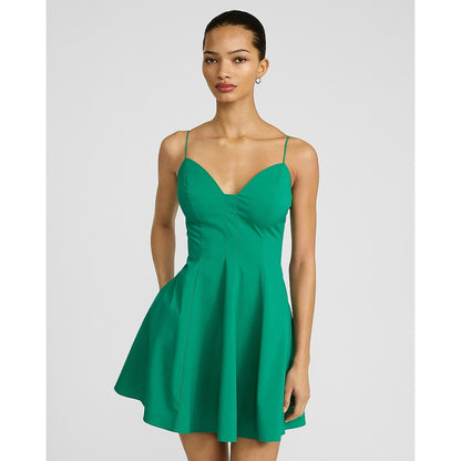 Poplin V-Neck Sleeveless Seamed Mini Dress with Pockets