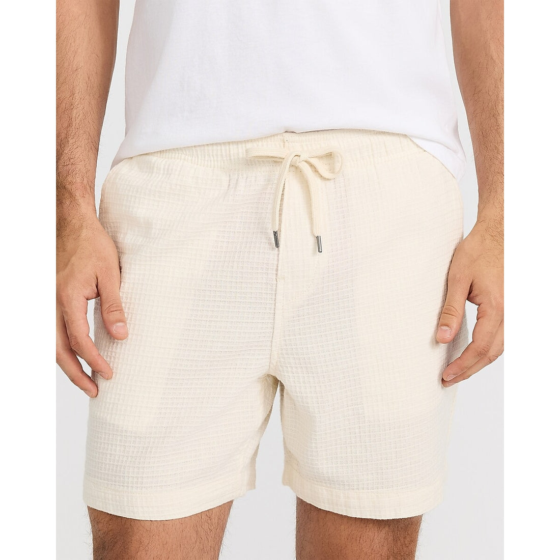 6" Waffle Textured Cotton Drawstring Elastic Waist Short