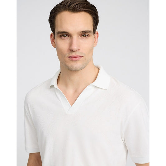 Classic Fit Textured Diamond Jacquard Johnny Collar Short Sleeve Polo