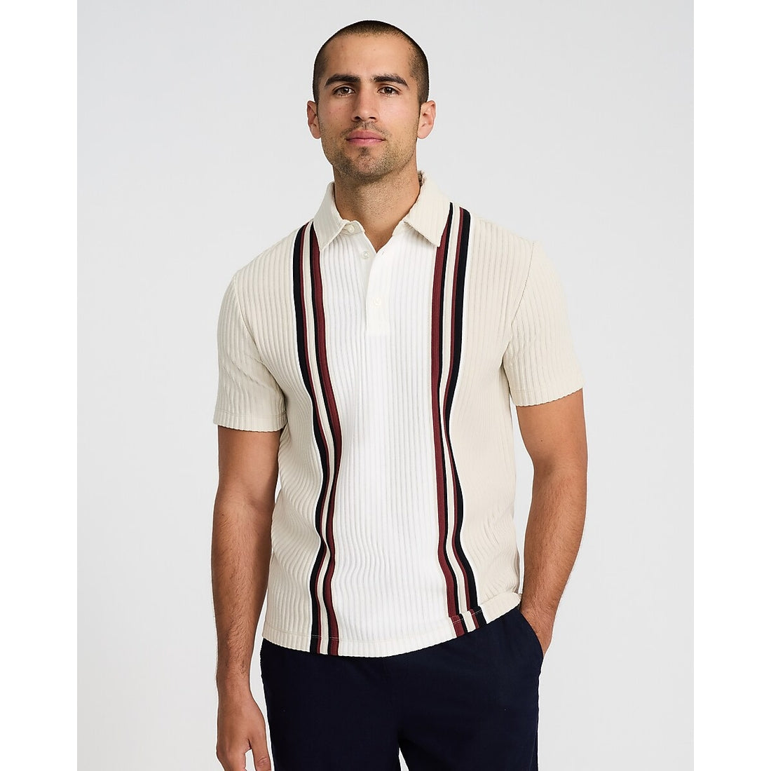 Textured Striped Jacquard Cotton-Blend Polo